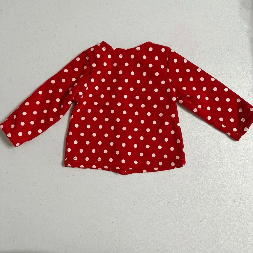 Disney Baby Minnie Mouse Polka Dot Fleece Pajama Set Footed Pants Red White 3/6M